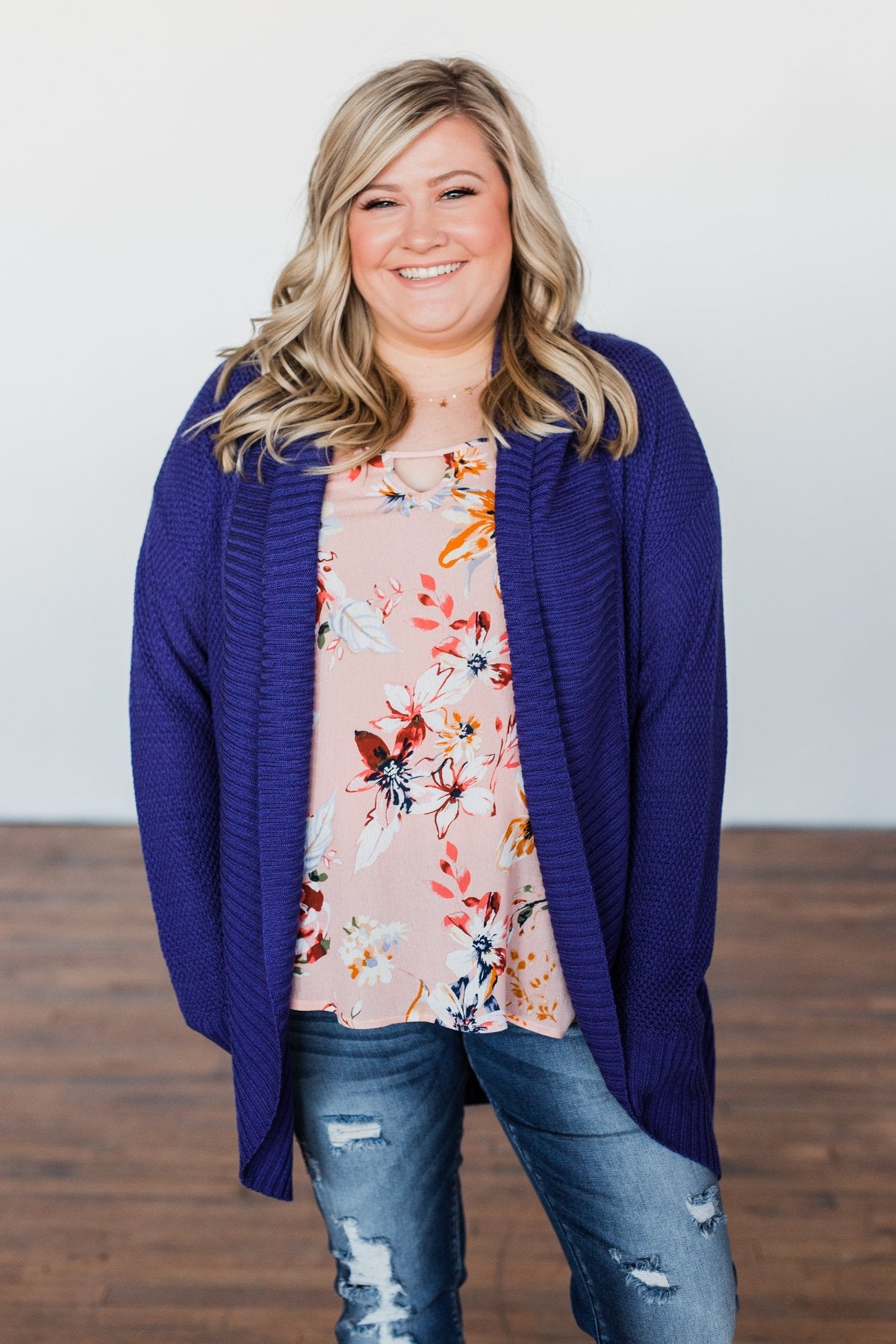 Knitted Drape Cardigan- Royal Blue