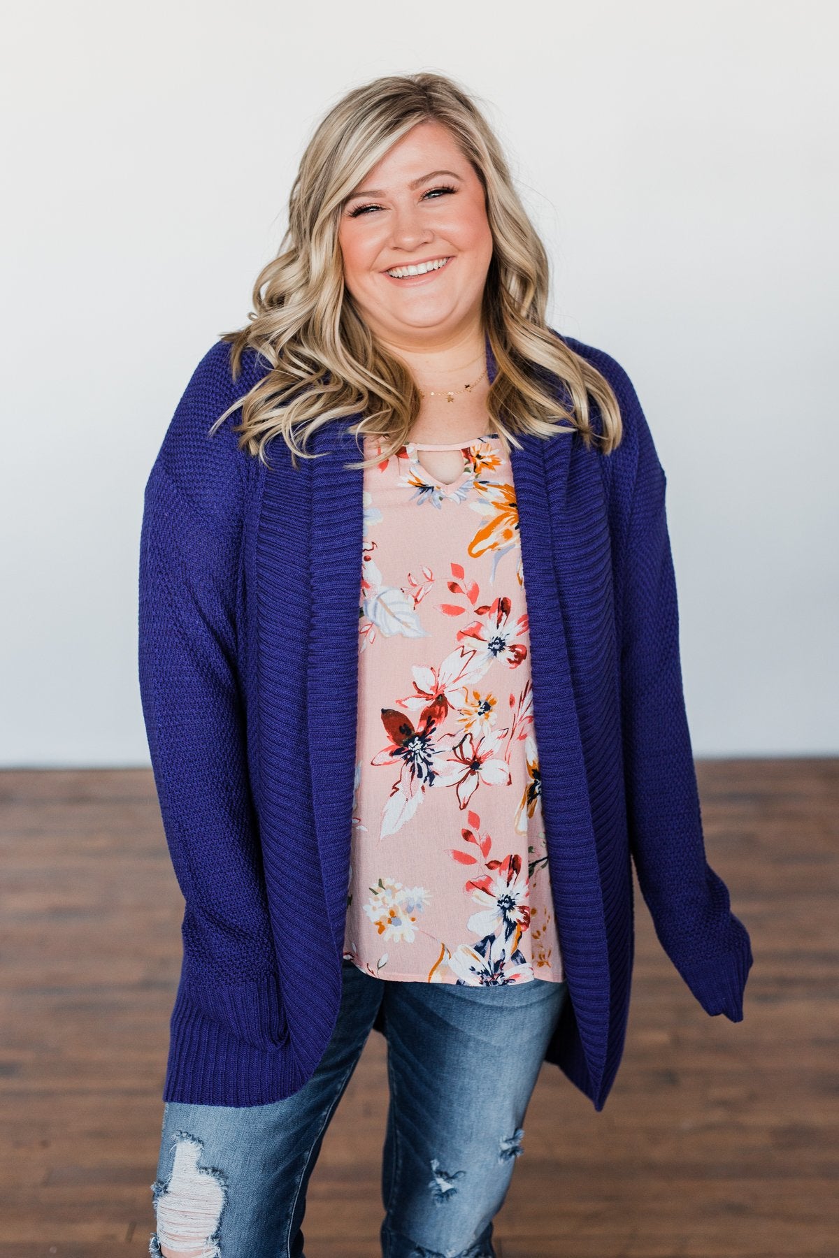 Knitted Drape Cardigan- Royal Blue