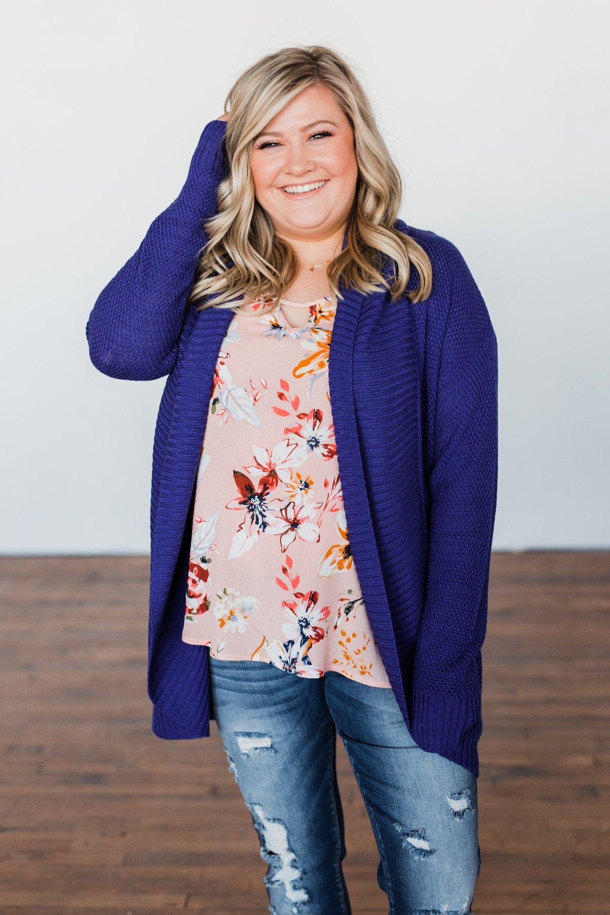 Knitted Drape Cardigan- Royal Blue