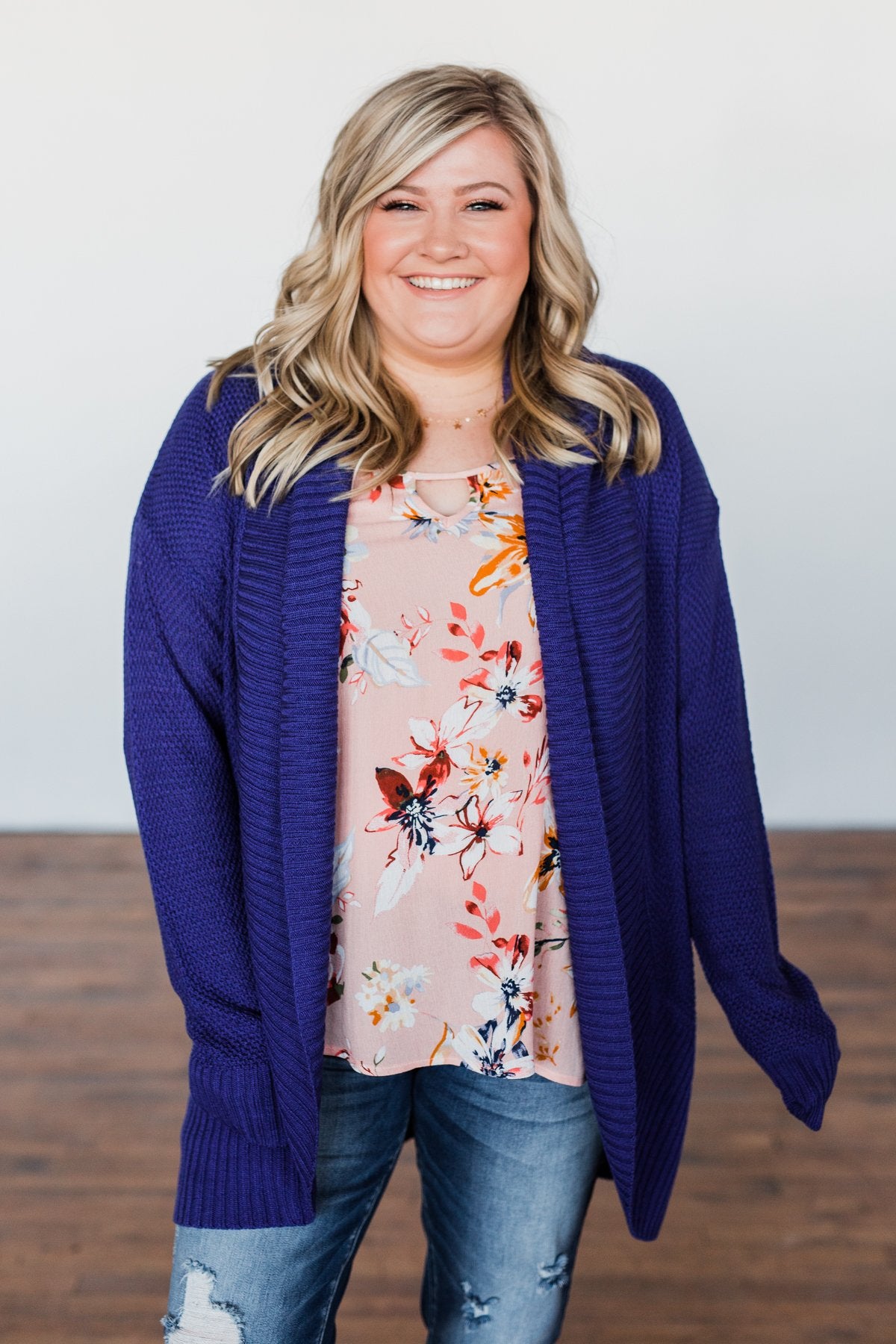 Knitted Drape Cardigan- Royal Blue