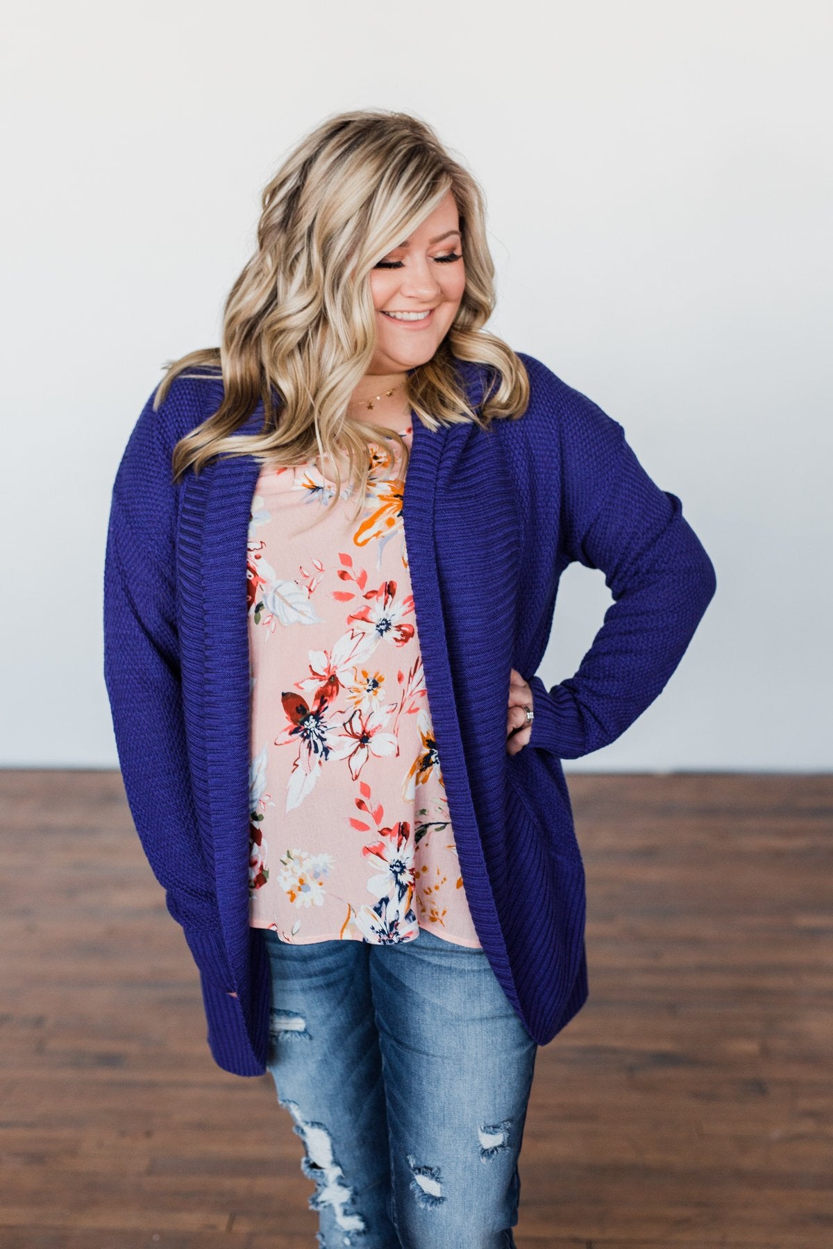 Knitted Drape Cardigan- Royal Blue
