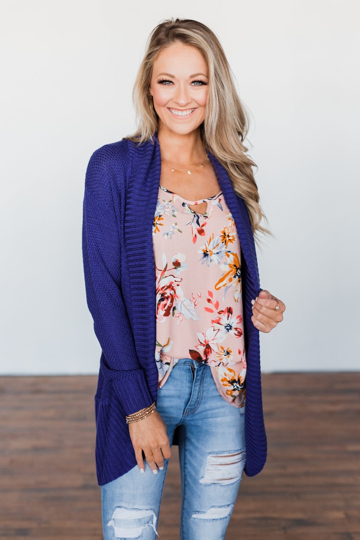 Knitted Drape Cardigan- Royal Blue