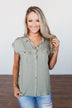 Forever Faithful Button Down Top- Light Olive