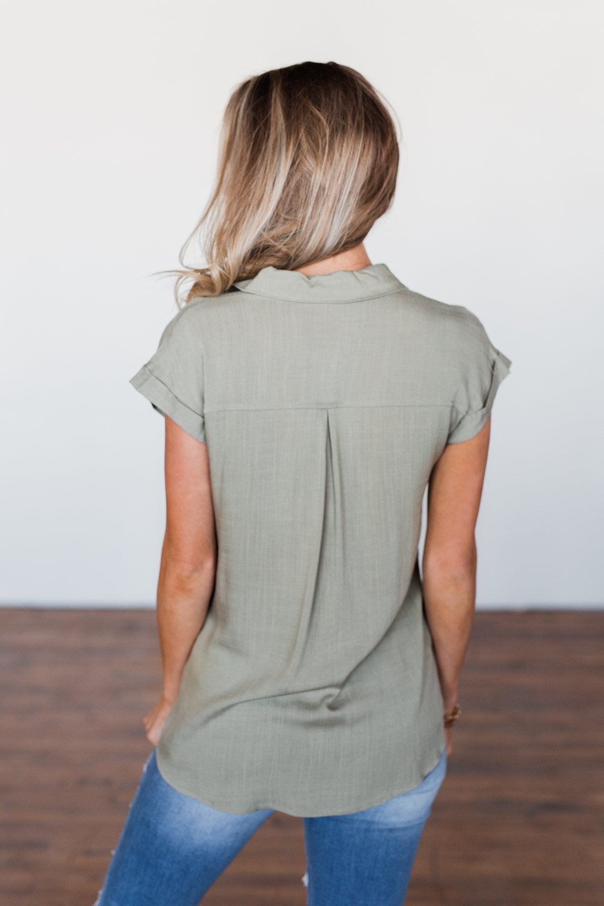 Forever Faithful Button Down Top- Light Olive