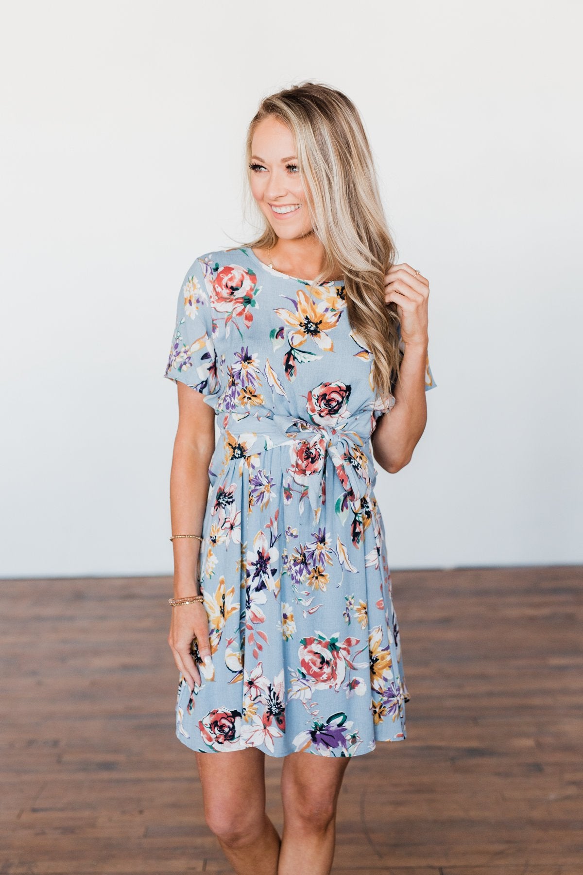 Doing Something Right Floral Dress- Dusty Blue Doing Something Right Floral Dress- Dusty Blue