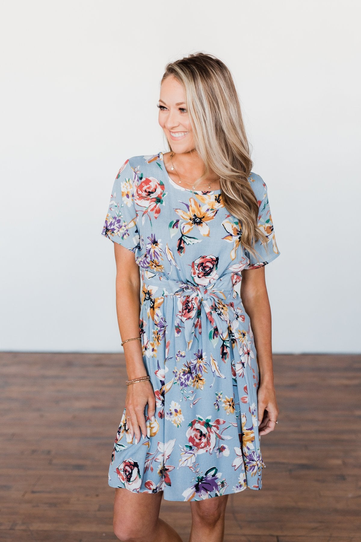 Doing Something Right Floral Dress- Dusty Blue