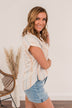 Social Occasion Striped Button Up Top- Cream