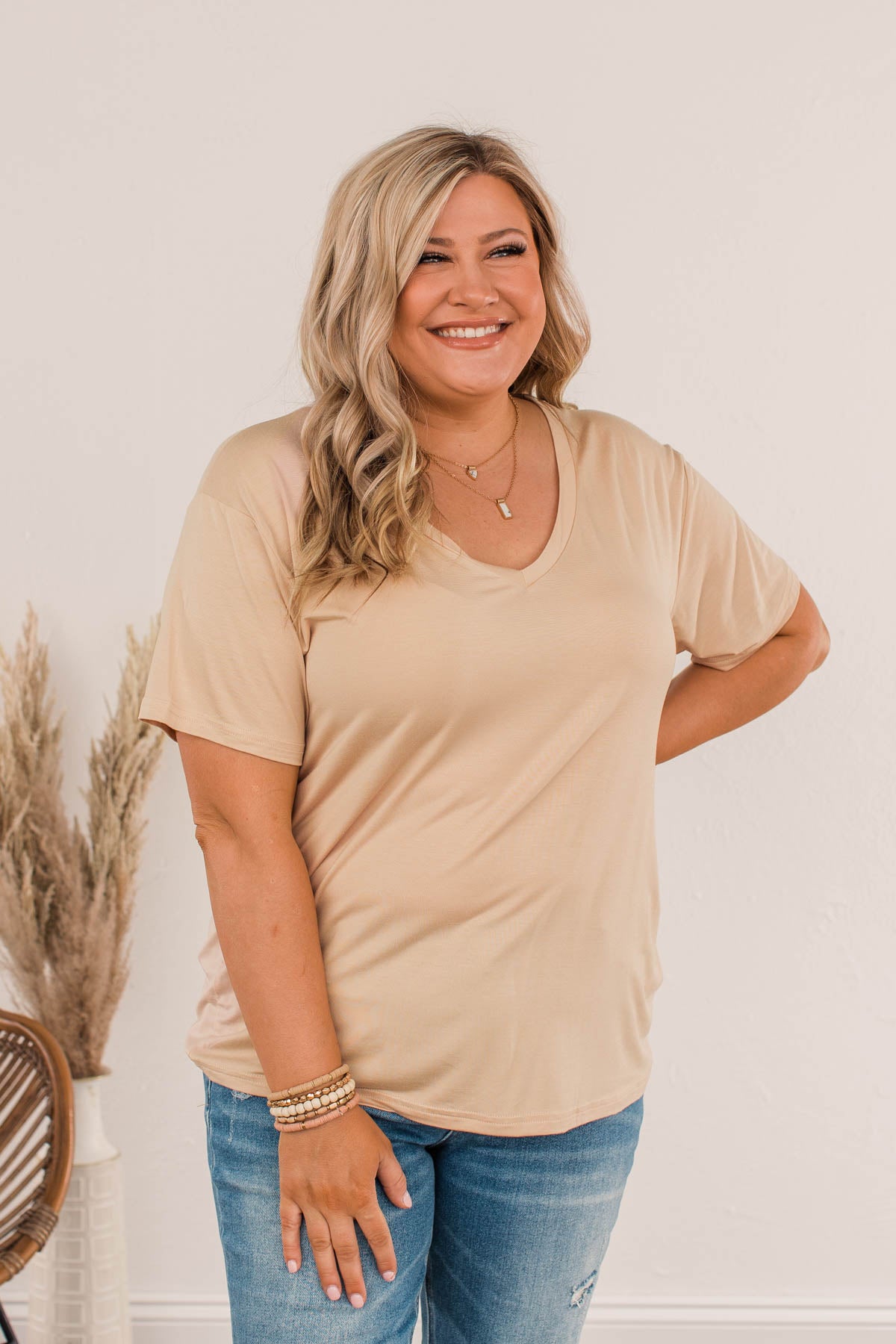 Always Essential V-Neck Top- Tan