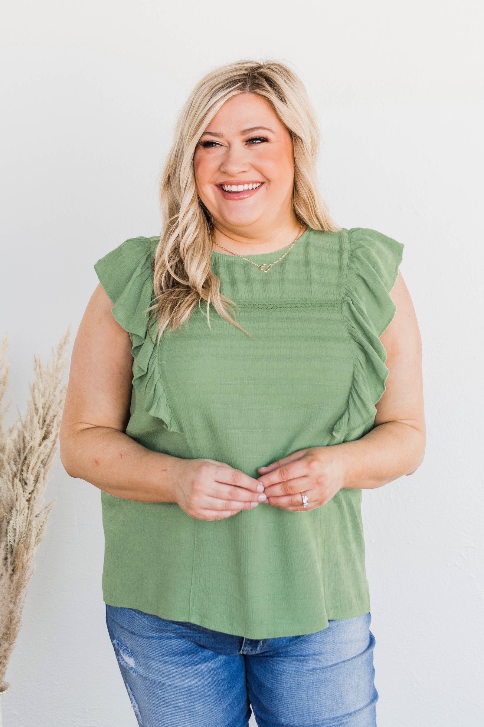 Let You Know Flutter Sleeve Blouse- Sage