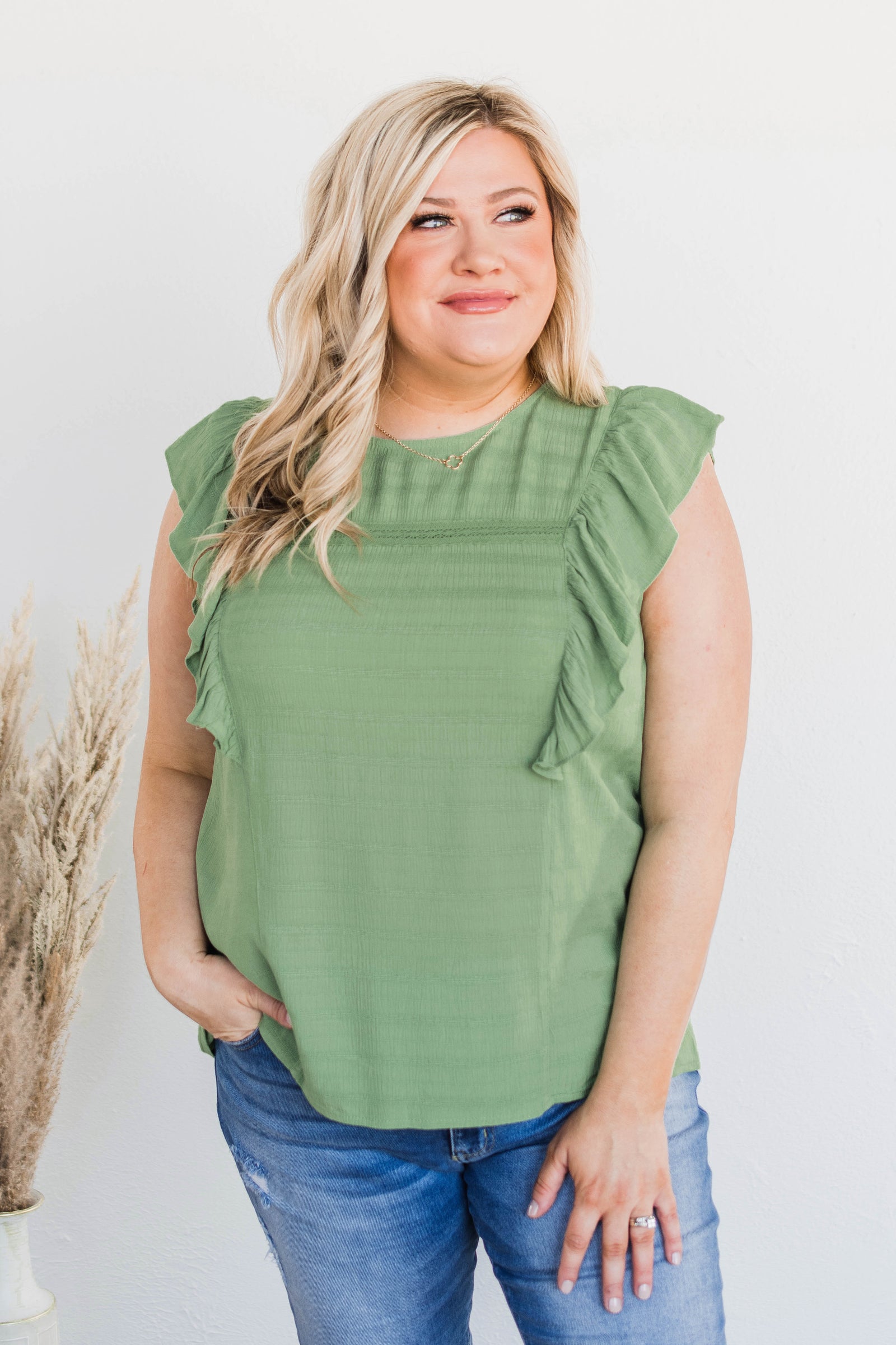 Let You Know Flutter Sleeve Blouse- Sage