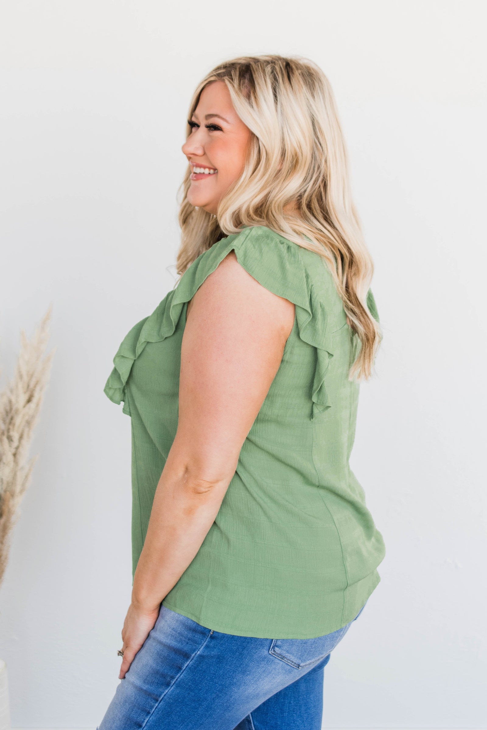 Let You Know Flutter Sleeve Blouse- Sage