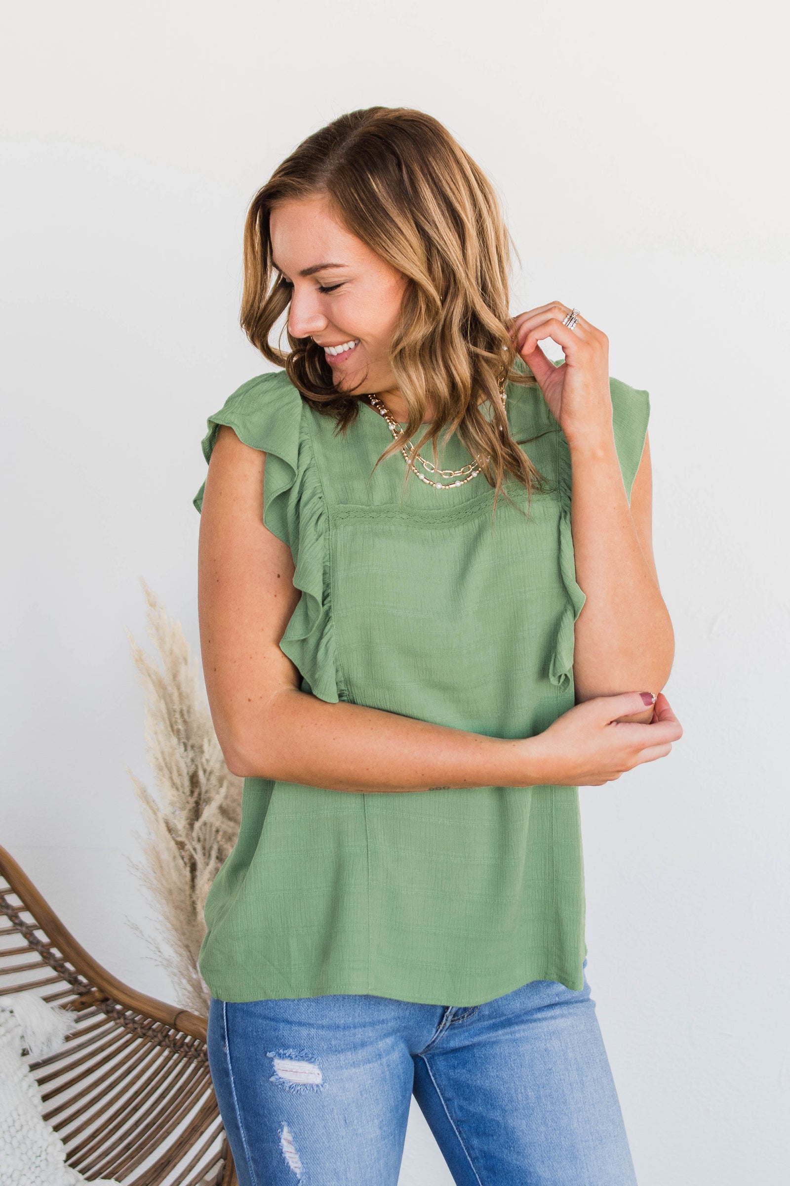 Let You Know Flutter Sleeve Blouse- Sage