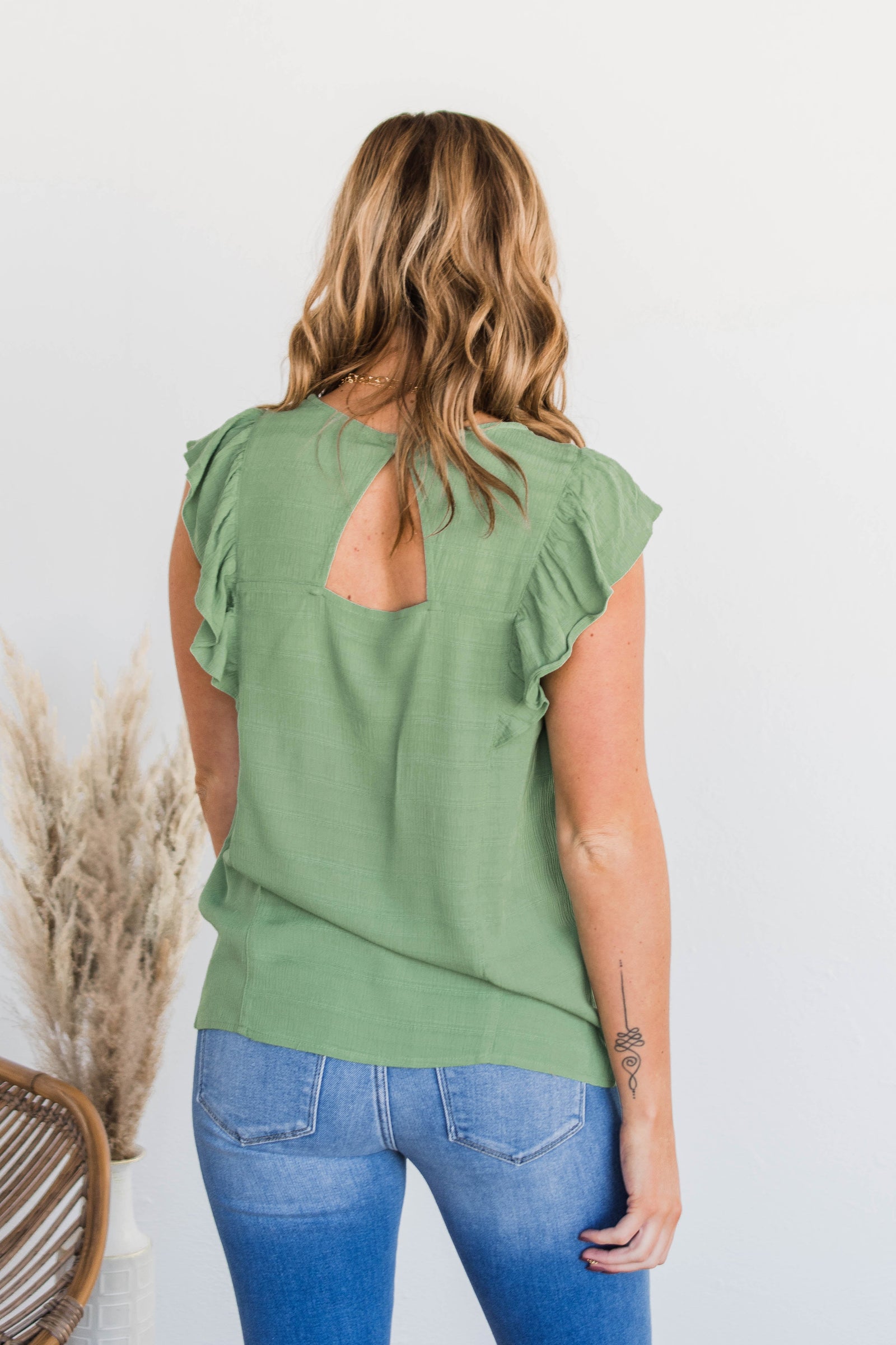 Let You Know Flutter Sleeve Blouse- Sage