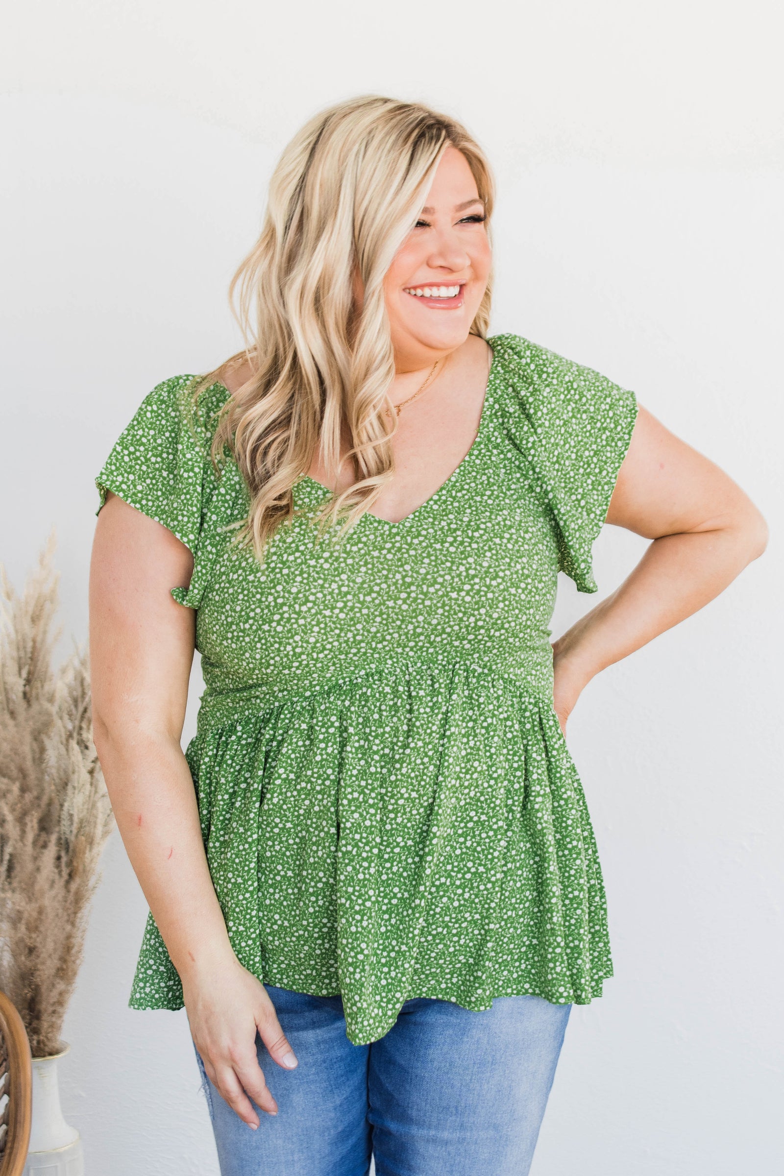 Picking Clovers Babydoll Floral Top- Green