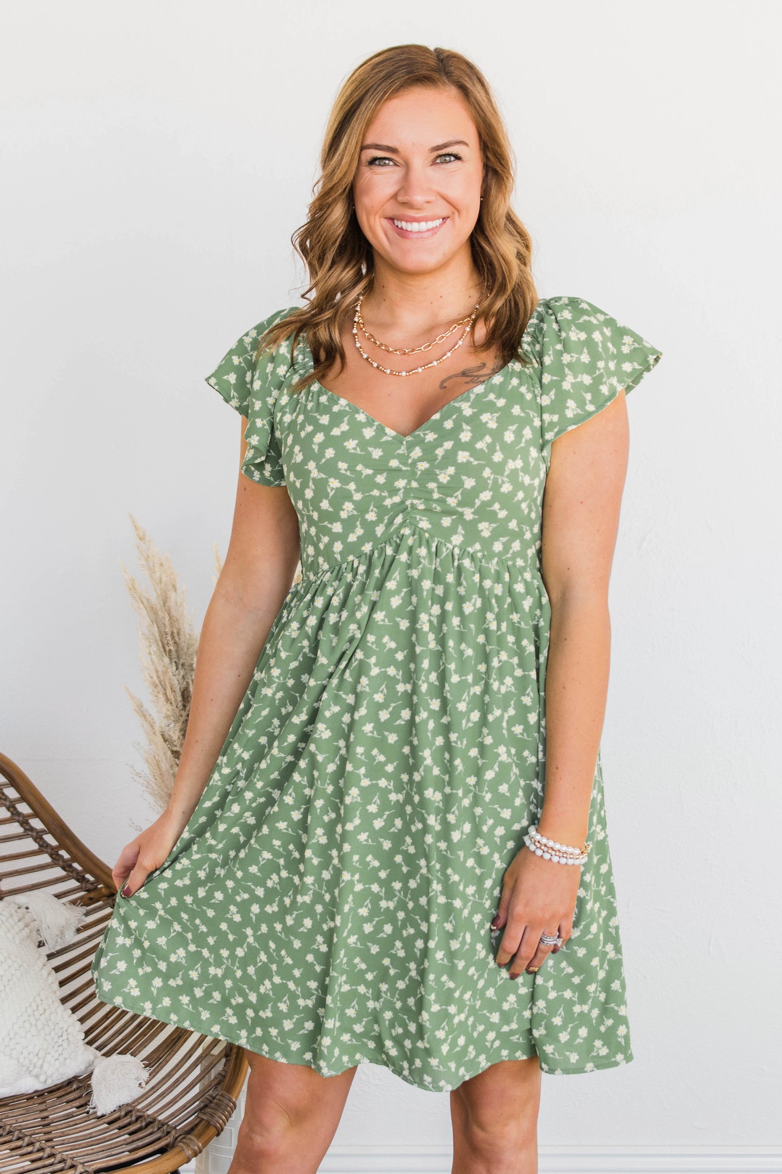 Better By Myself Floral Dress- Sage & Ivory