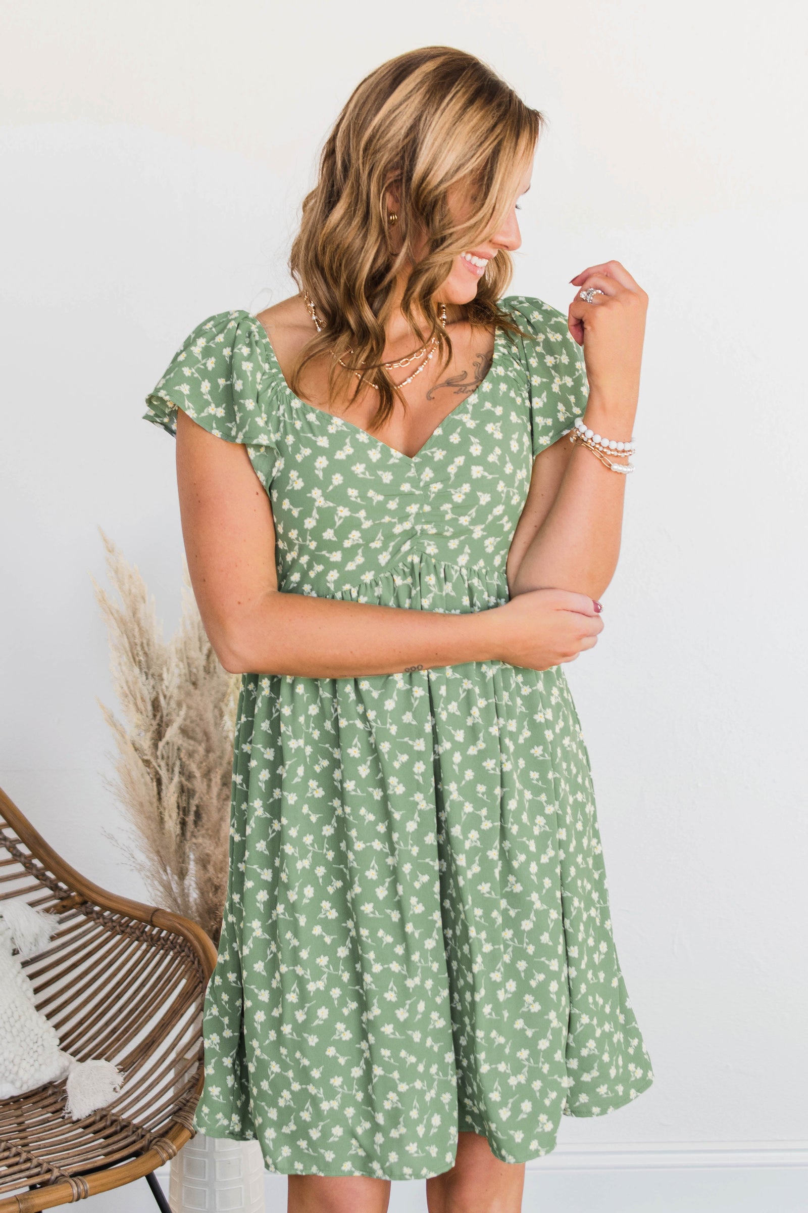 Better By Myself Floral Dress- Sage & Ivory