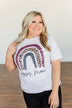 "Happy Mama" Rainbow Graphic Tee- Light Heather Grey