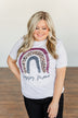 "Happy Mama" Rainbow Graphic Tee- Light Heather Grey