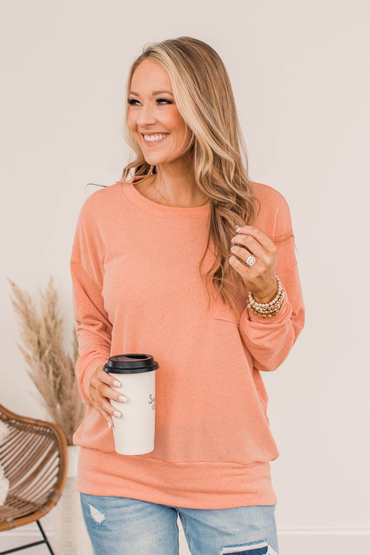 Nothing But Love Long Sleeve Top- Light Salmon
