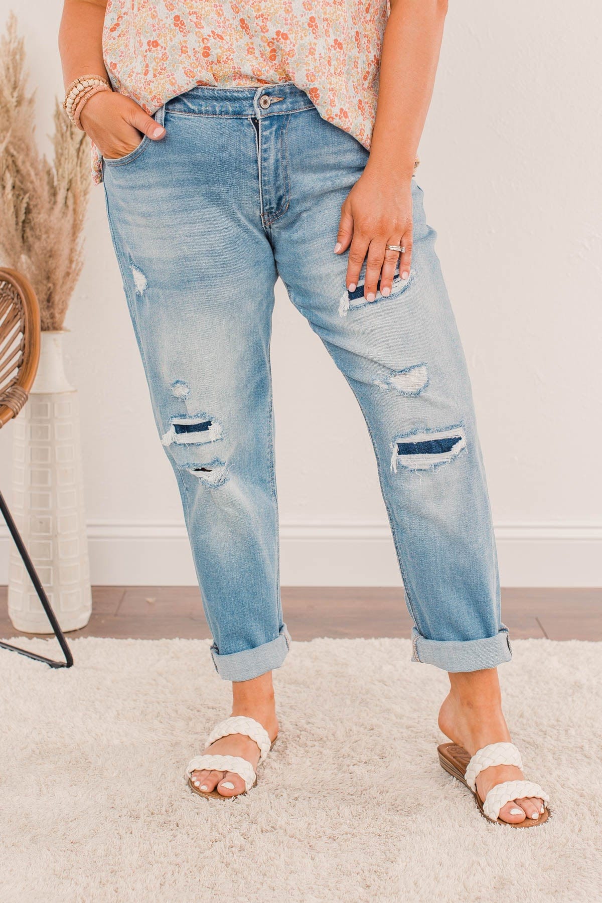 KanCan Distressed Slim Boyfriend Jeans- Reina Wash
