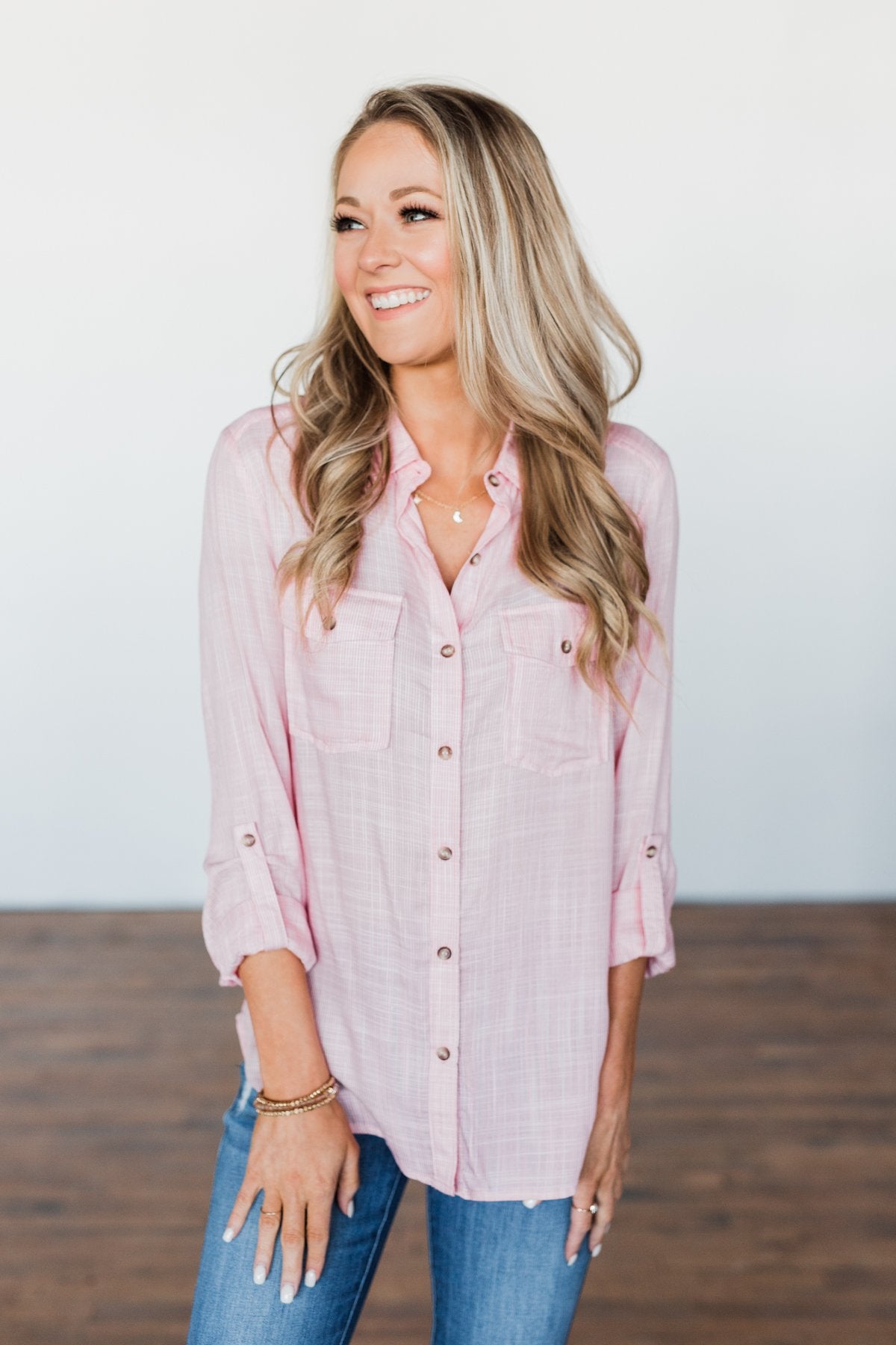 Let Me Adore You Button Down Top- Pink