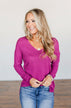 Life In Full Bloom V-Neck Knit Top- Magenta