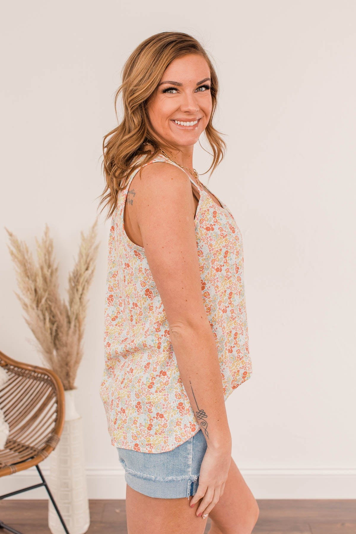 Morning Meadows Floral Tank- Coral & Yellow
