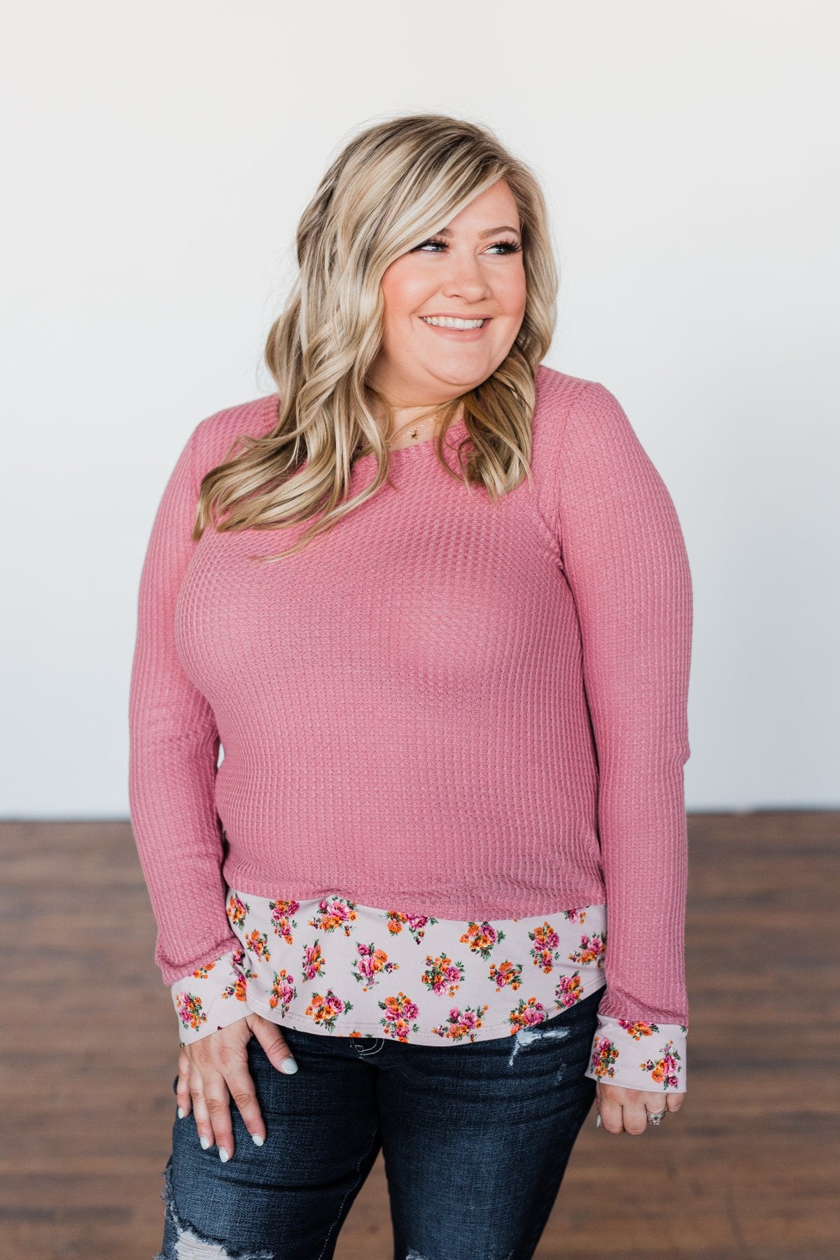 Promise Me Forever Waffle Knit Top- Mauve Pink