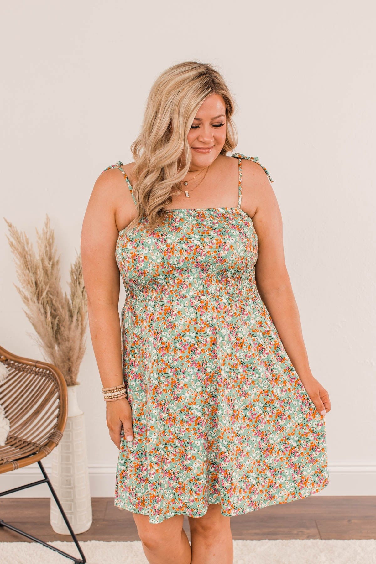 Dandelion Daydreams Floral Dress- Dusty Teal