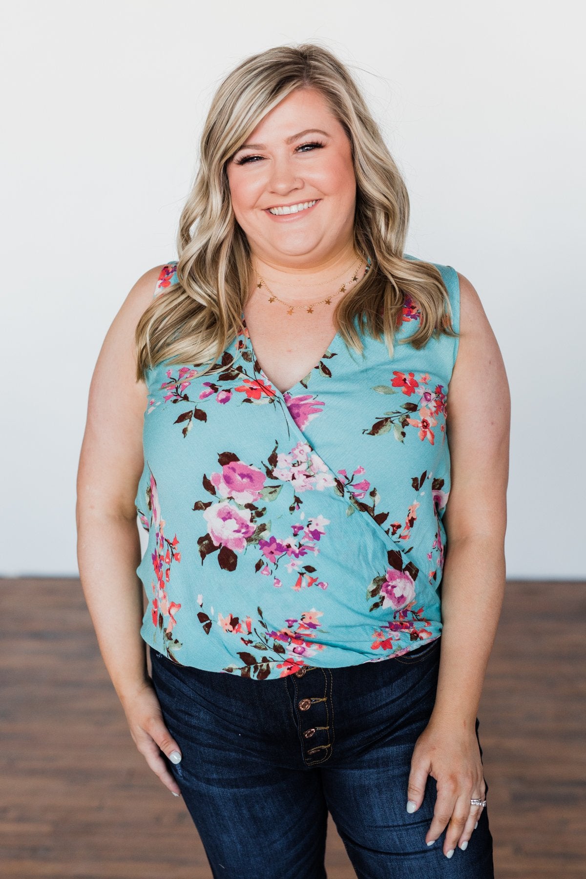 How Lovely Floral Tank Top- Blue