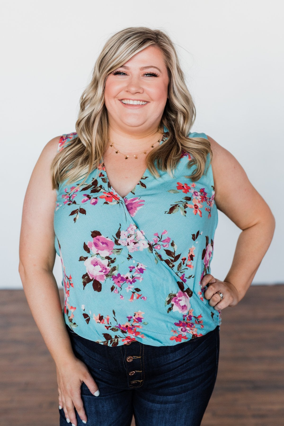 How Lovely Floral Tank Top- Blue