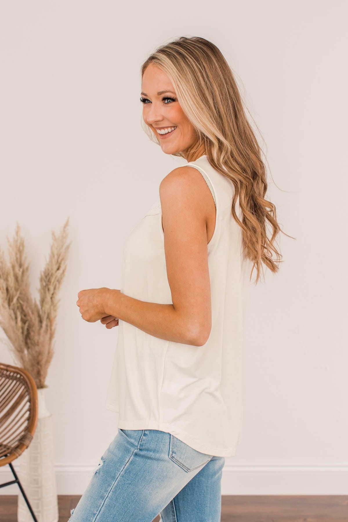Devoted Darling Knit Tank Top- Ivory