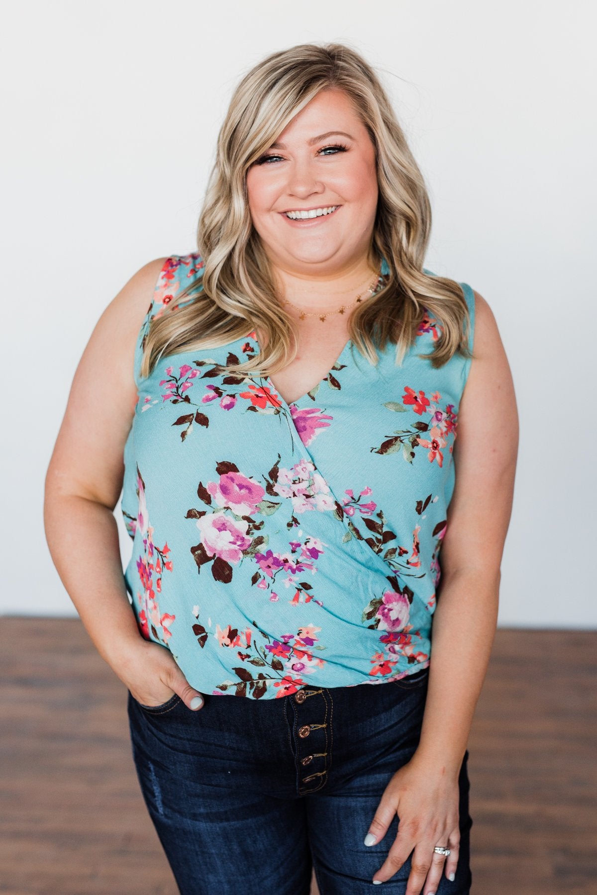 How Lovely Floral Tank Top- Blue