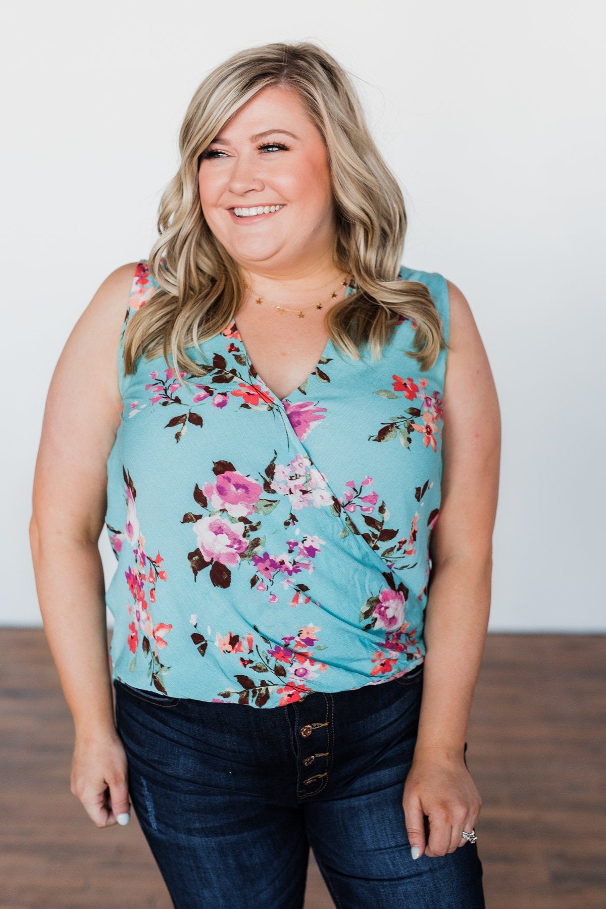 How Lovely Floral Tank Top- Blue