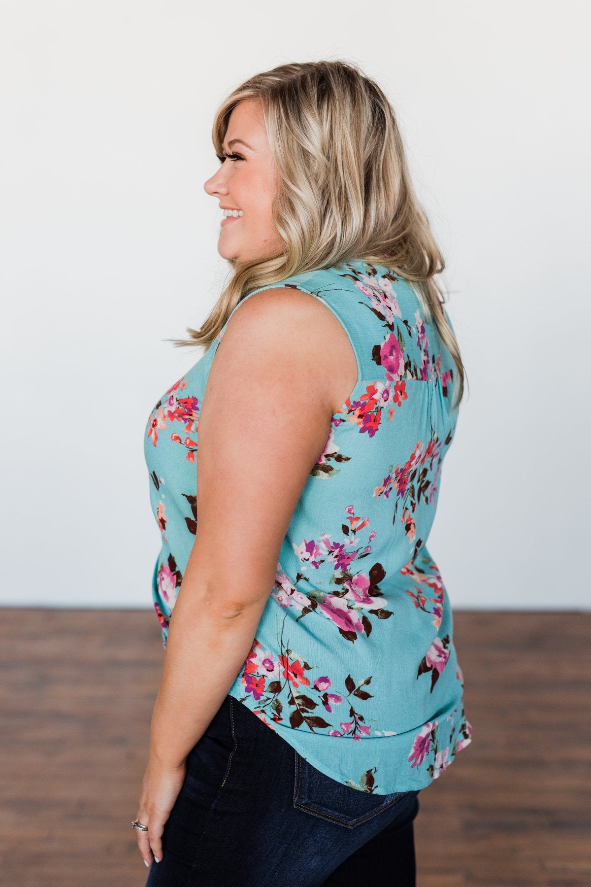 How Lovely Floral Tank Top- Blue