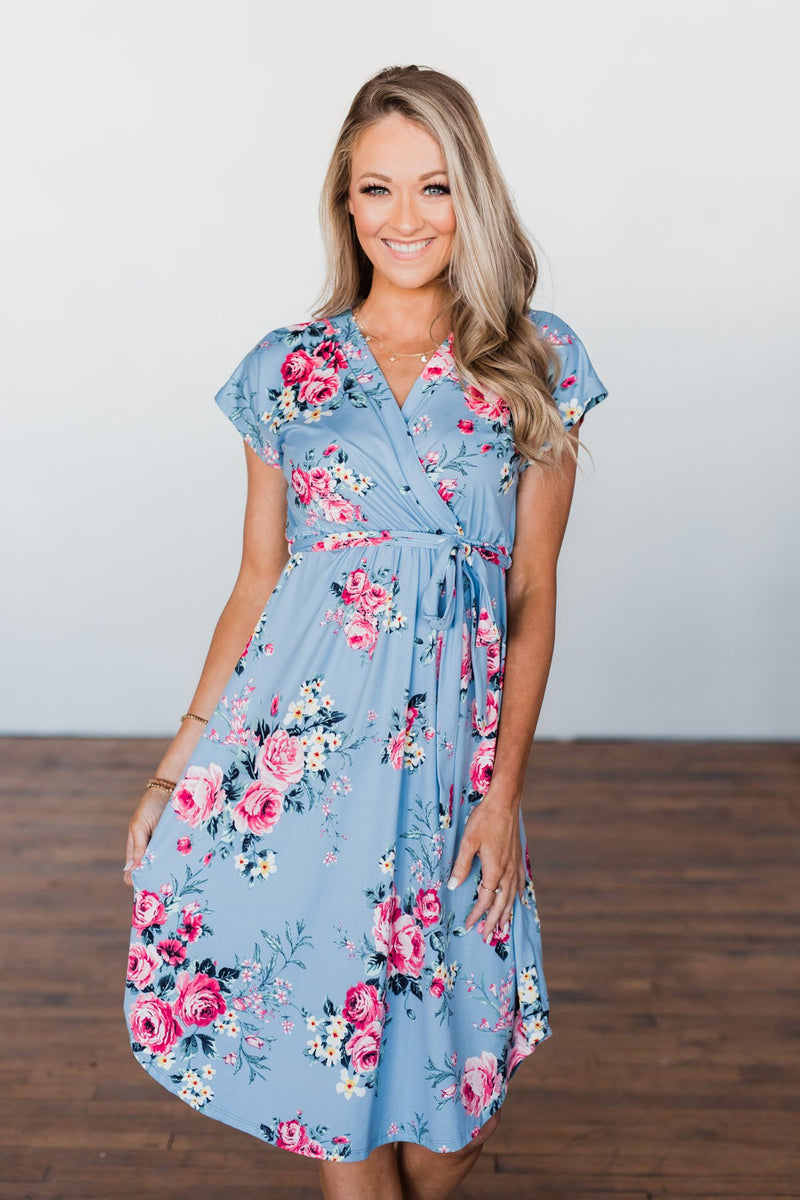 Everything You Want Floral Tie Dress- Baby Blue – The Pulse Boutique