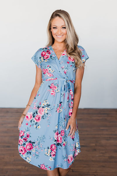 Everything You Want Floral Tie Dress- Baby Blue – The Pulse Boutique