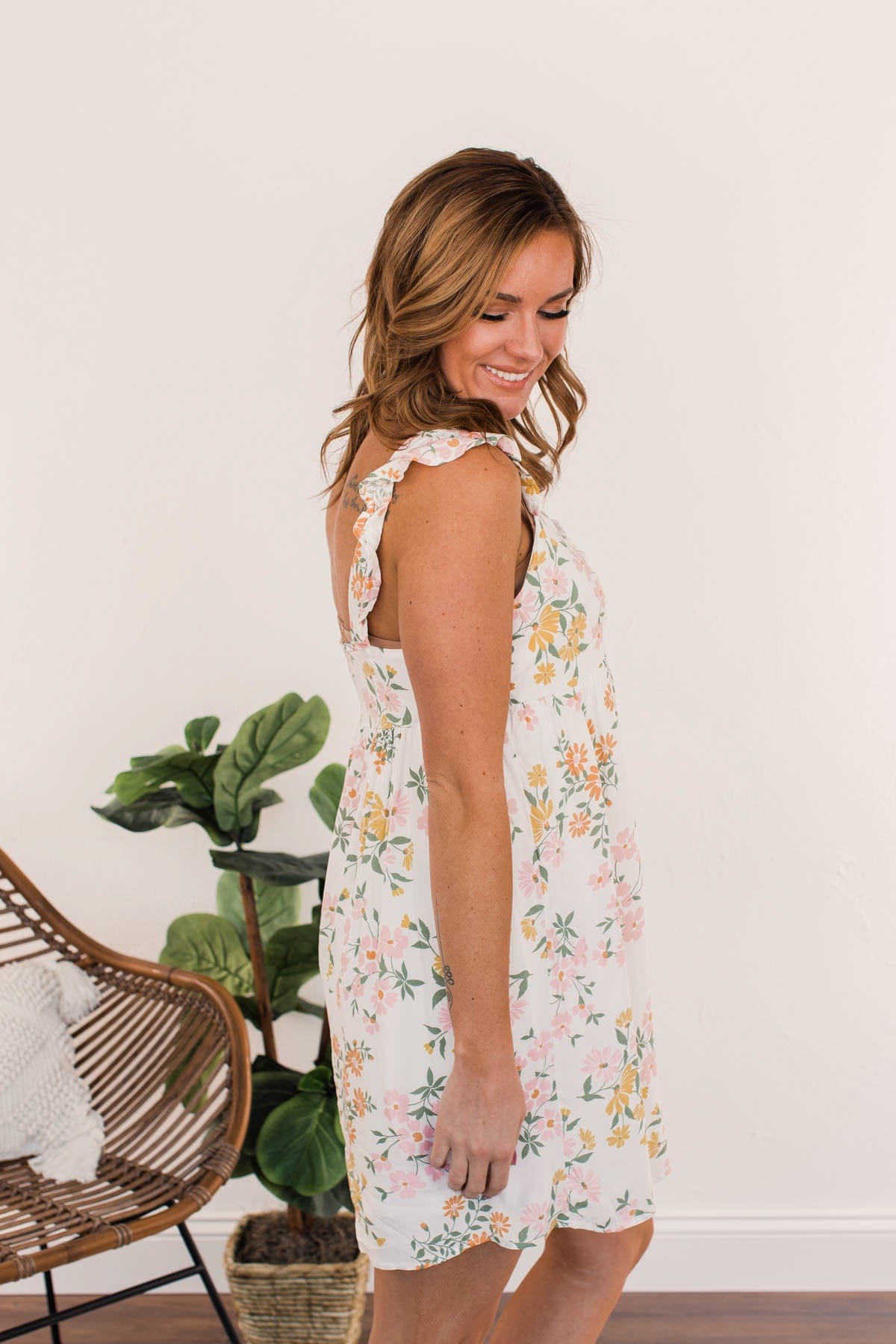 Petals In My Hair Floral Dress- Ivory
