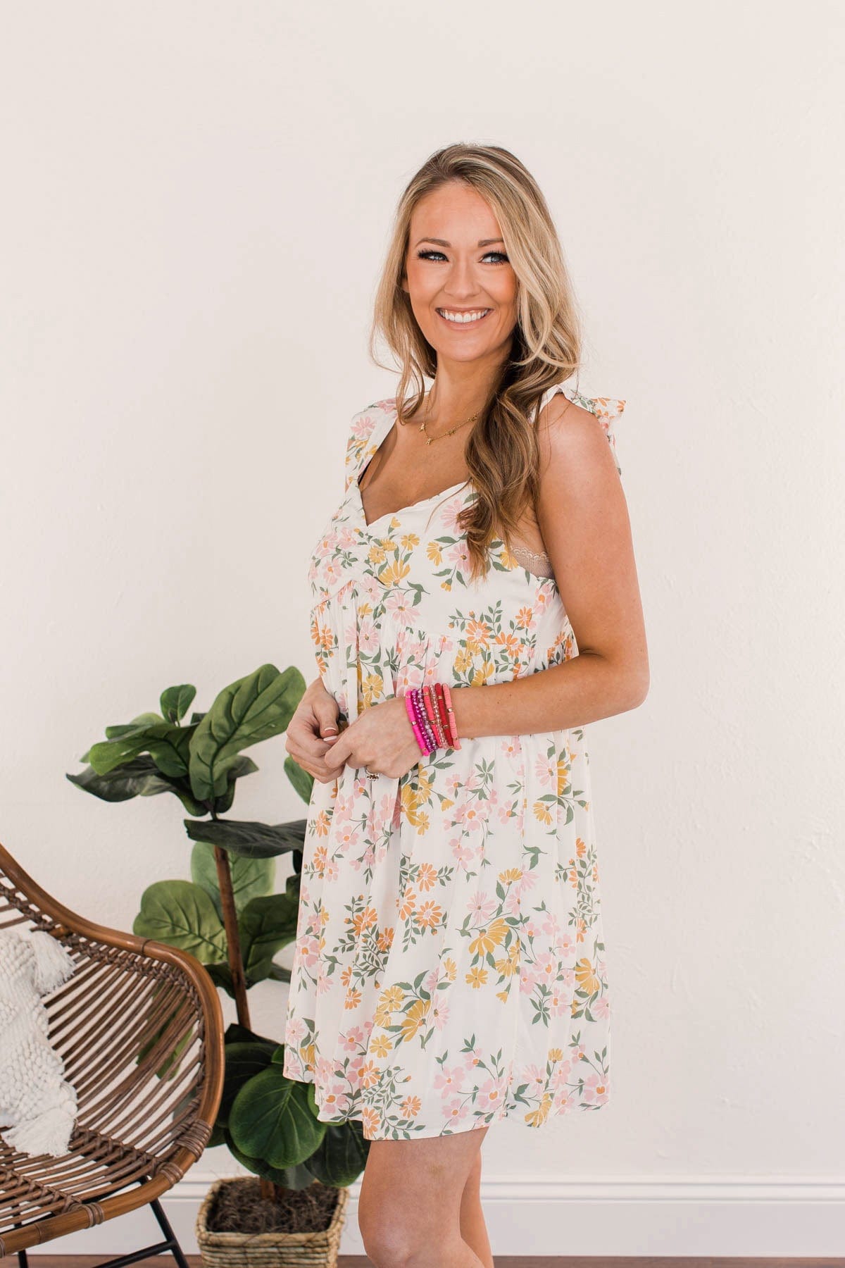 Petals In My Hair Floral Dress- Ivory