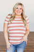 Paradise Awaits Striped Tee- Ivory & Dusty Peach
