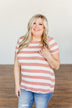 Paradise Awaits Striped Tee- Ivory & Dusty Peach