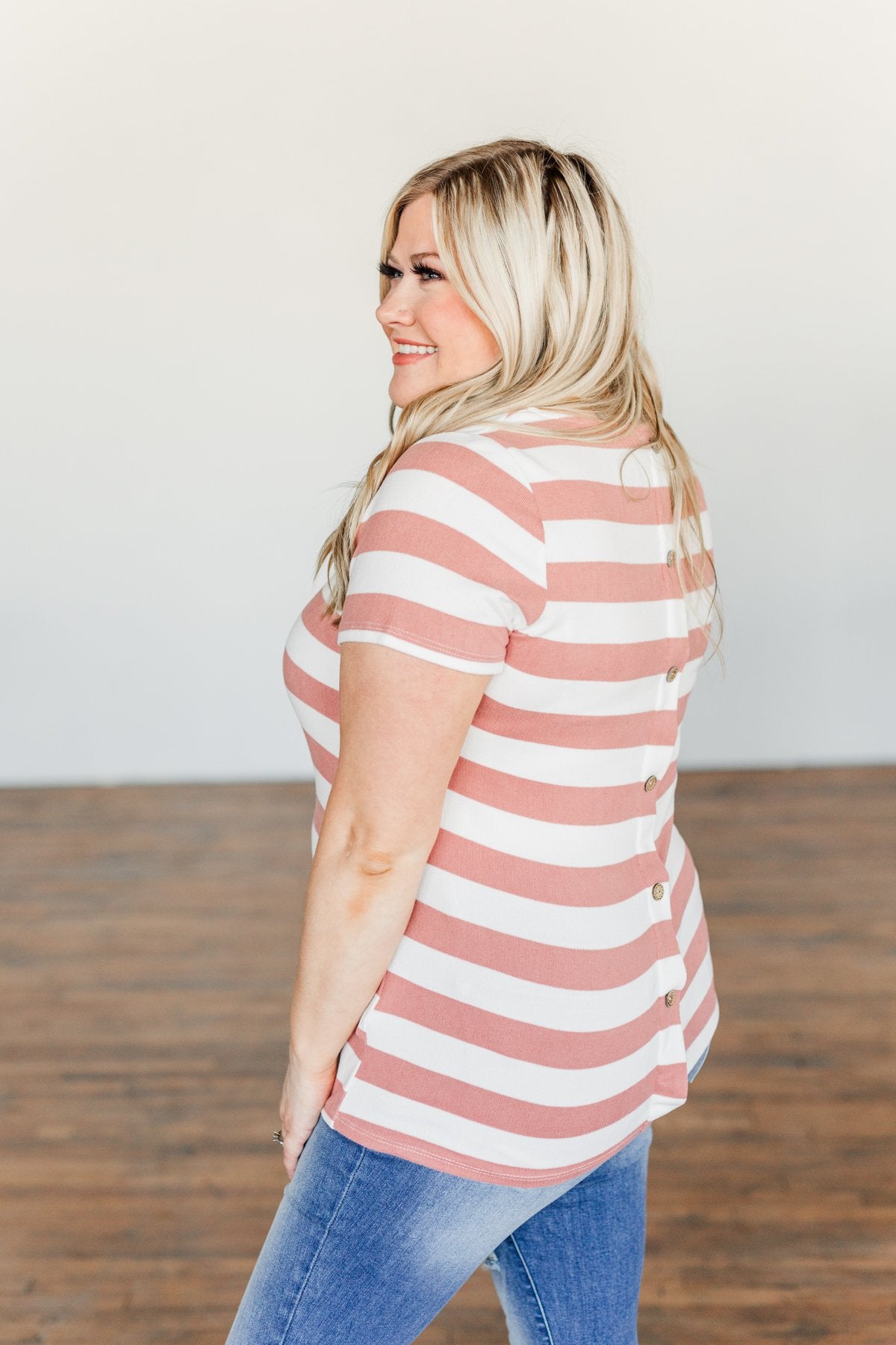 Paradise Awaits Striped Tee- Ivory & Dusty Peach