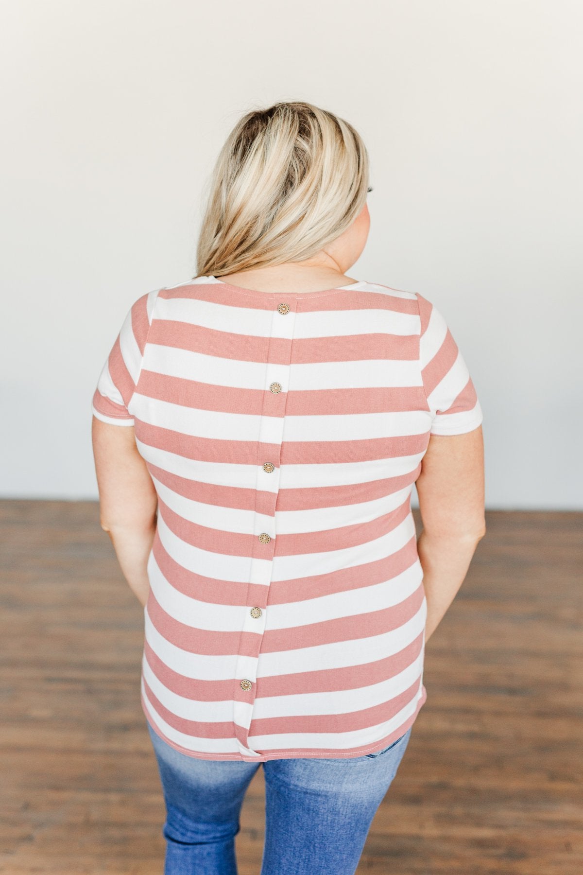 Paradise Awaits Striped Tee- Ivory & Dusty Peach