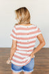 Paradise Awaits Striped Tee- Ivory & Dusty Peach