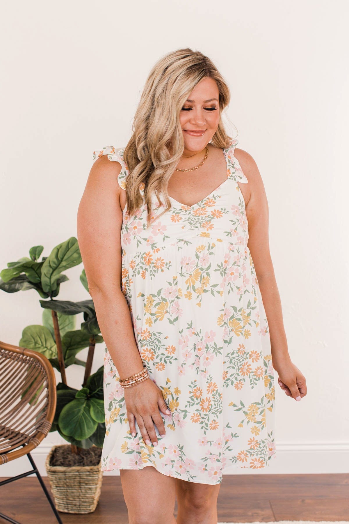 Petals In My Hair Floral Dress- Ivory