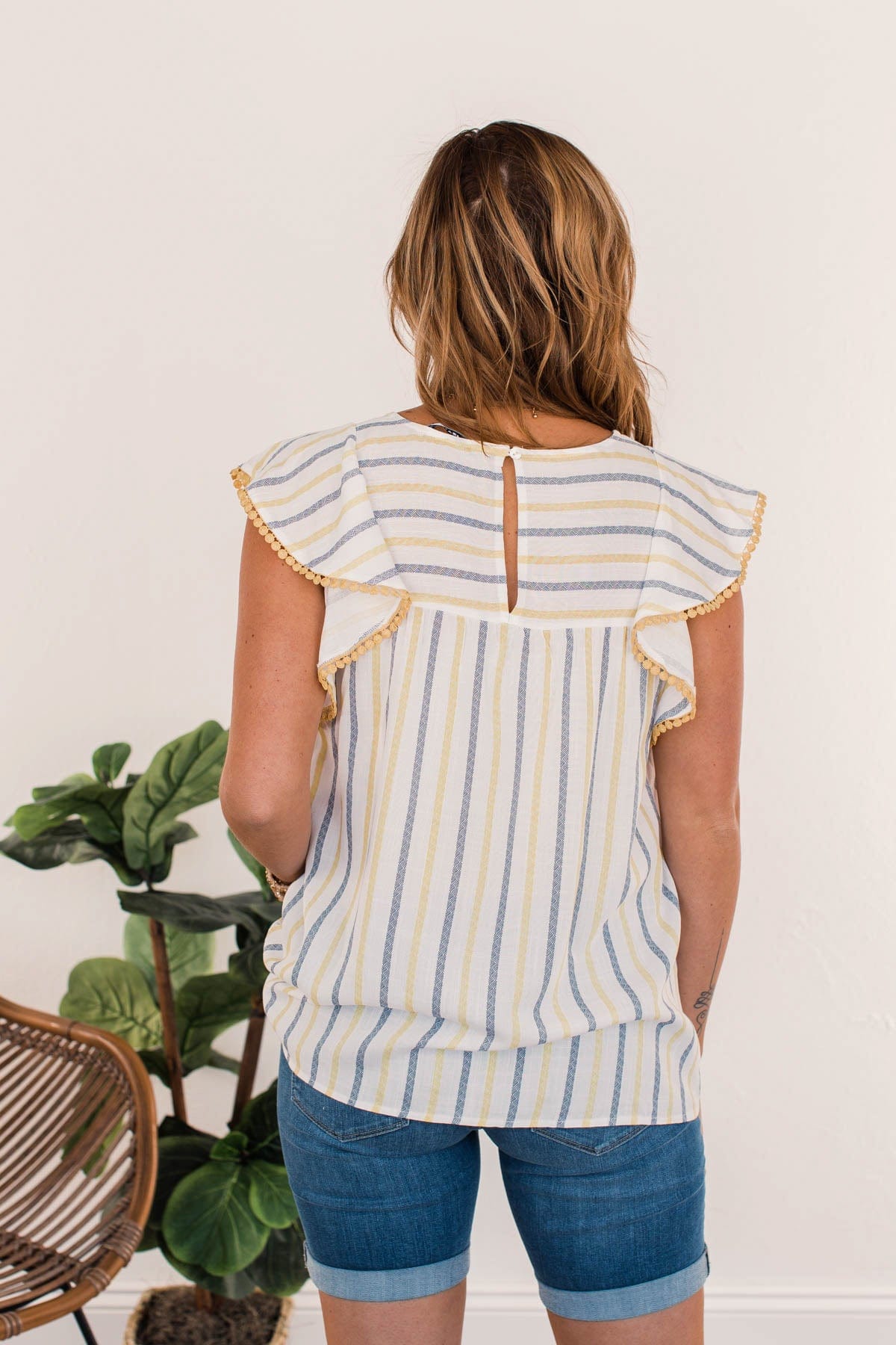 Sunshine Days Striped Blouse- Yellow & Navy