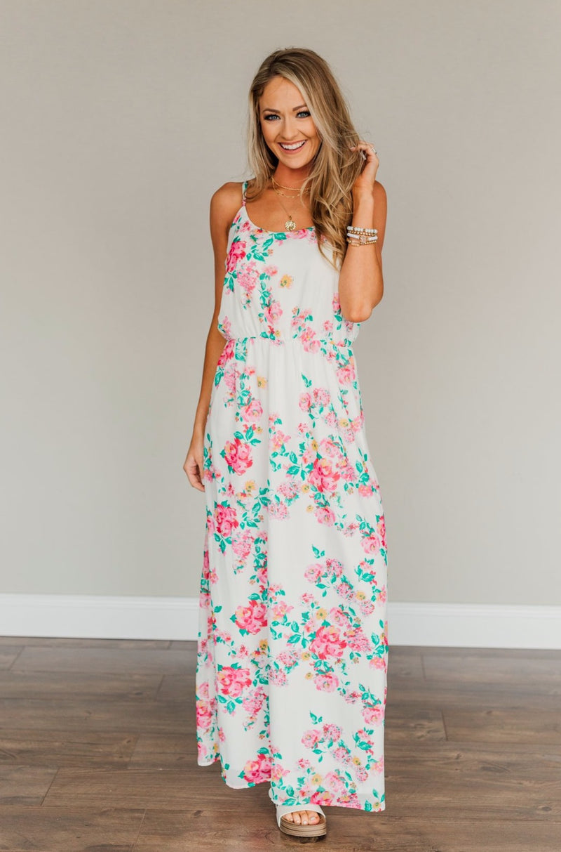 Committing To Forever Floral Maxi Dress- Ivory & Pink – The Pulse Boutique