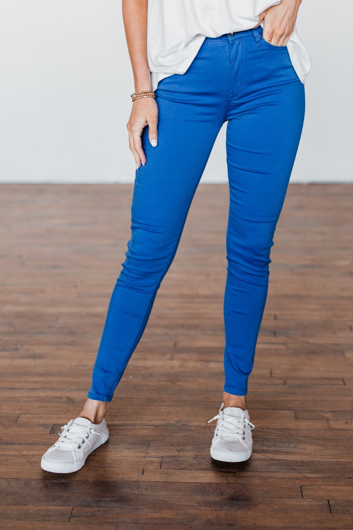 Single Button Narrow Bottom Fold Stretchable Skinny Fit Comfortable Denim  Jeans for Women Dark Blue