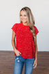Give It A Go Ruffle Sleeve Top- Red
