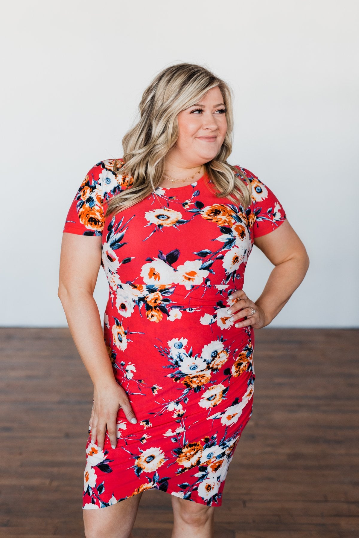 Infatuated By You Floral Cinched Dress- Deep Coral
